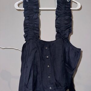 Frame Navy Ruched Strap Top